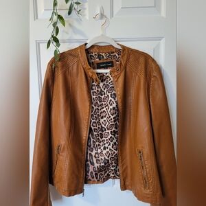 Black Rivet Faux Leather Leopard Print Moto Jacket